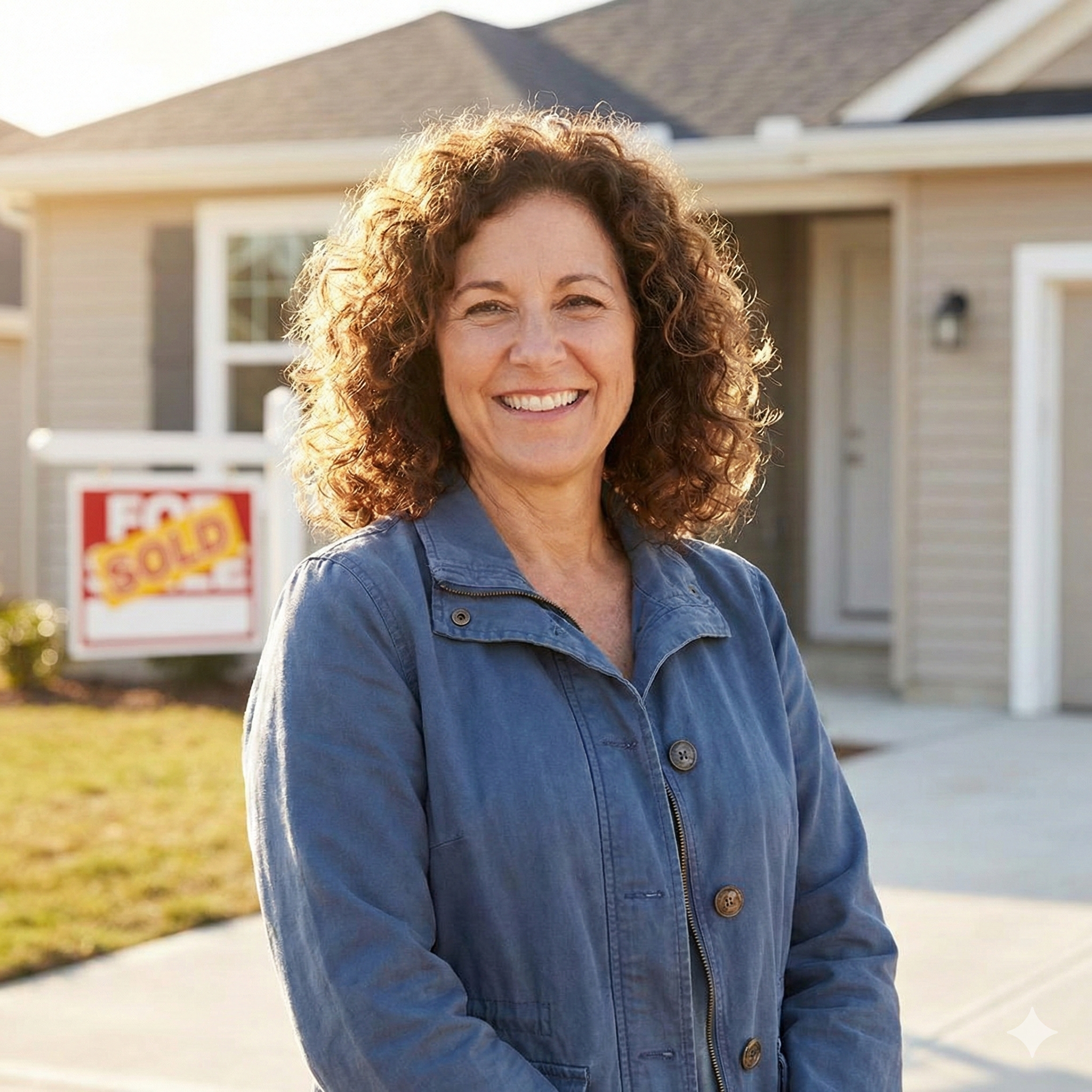 Happy homeowner Colette B standing in front of her new house after a stress-free move with Mighty Transportation in El Paso.