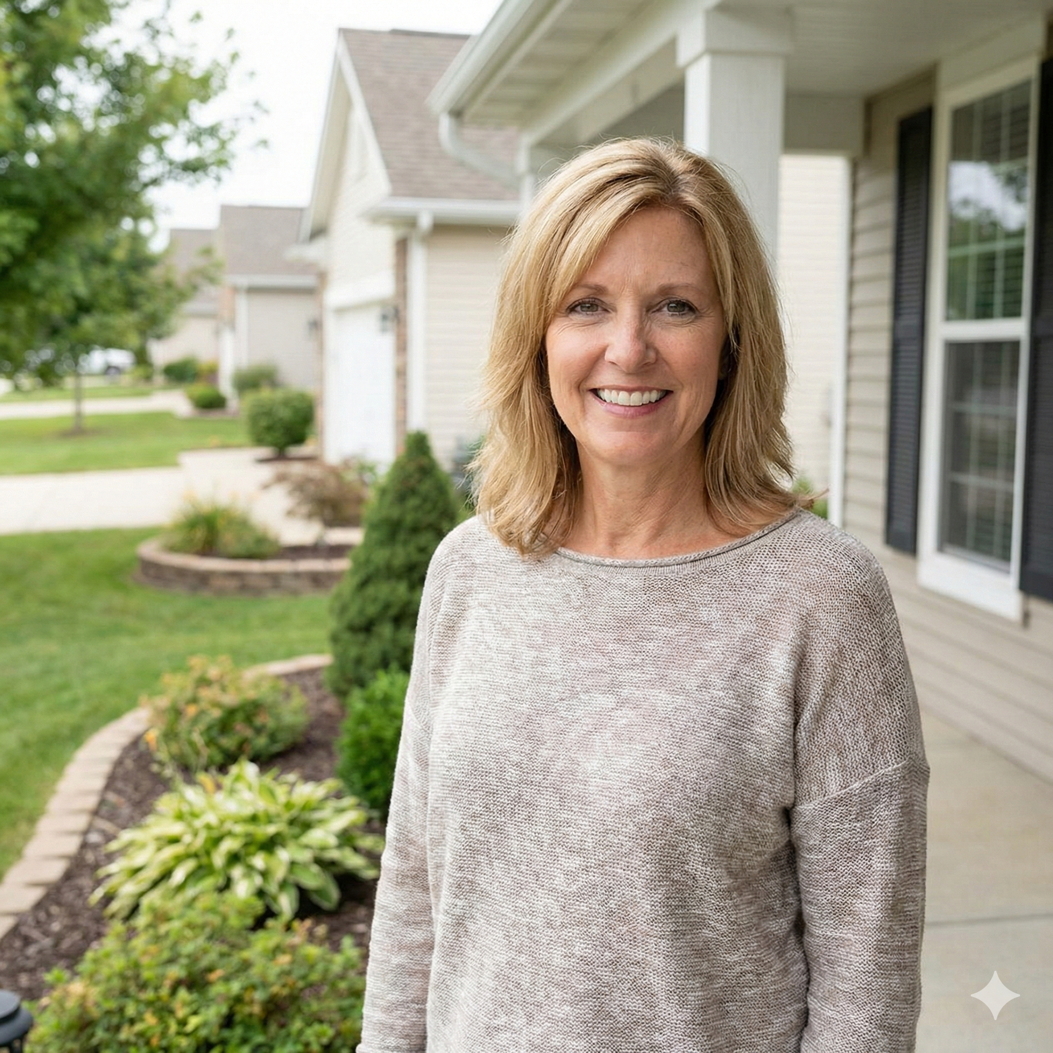 Sarah M, a local El Paso resident, smiling outside her home after hiring Mighty Transportation for her residential move.
